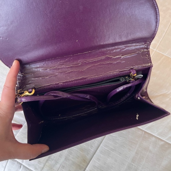 Vintage 80s Genuine Leather Snakeskin Crossbody Clutch Bag OS Purple Multi - Picture 8 of 16